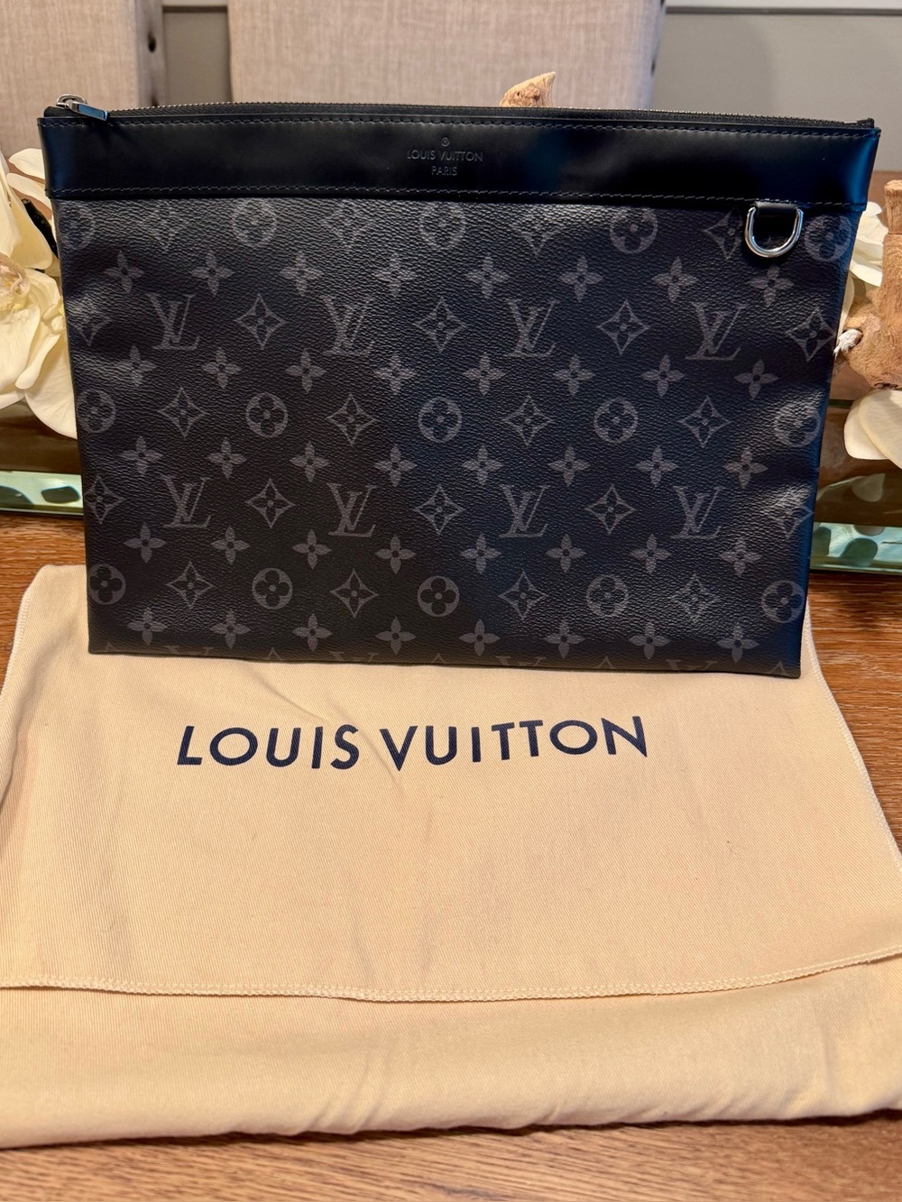 Louis Vuitton Monogram Eclipse Canvas Zip Pouch in Black and Gray